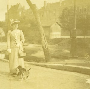 France Sunday Walk Lady & Dogs Old Amateur Photo 1890