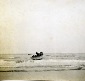 France Sunday at the Beach Sea Waves Barge Old Amateur Photo 1890