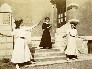 France Sunday in Countryside Young Women Playing Badminton Amateur Photo 1890