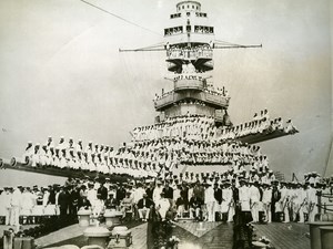 USA Marines Welcoming President Hoover on Battleship Arizona Old Photo 1931