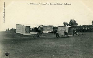 Aviation Henry Farman Biplane Take off Camp de Chalons old Postcard 1908