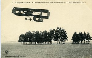 Aviation Henry Farman Biplane in Flight Camp de Chalons old Postcard 1908
