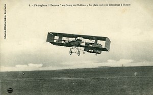 Aviation Henry Farman Biplane in Flight Camp de Chalons old Postcard 1908