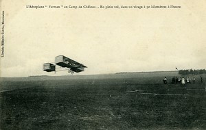 Aviation Henry Farman Biplane in Flight Camp de Chalons old Postcard 1908