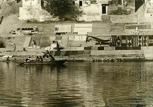 India Scene from Everyday Life Drying Rugs River Old photo 1960