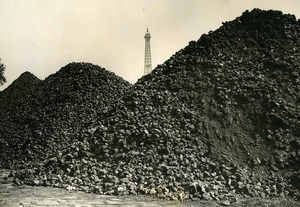 France Pile of Coal on the Quays of the Seine Eiffel Tower Old Photo 1938