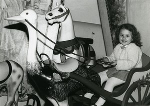 France Merry Go Round Fairground Detail Girl on Ostrich Ride Horse Photo 1960