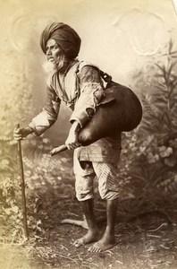 India Lucknow Street Worker Water Carrier Old Albumen Photo 1870