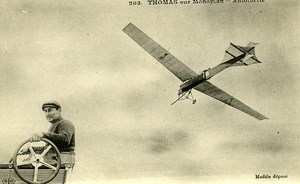 France Thomas on Antoinette Plane Aviation Pioneer Ace Pilot Old Postcard 1910