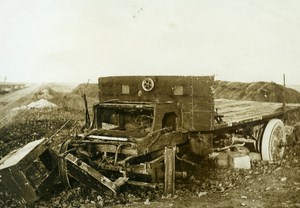 France WWI War Front Supply Truck destroyed Old Photo Meurisse 1918