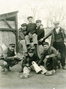 France Working Class Men Group Posing Fun Times Old Photo 1930's