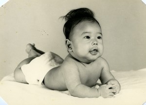 USA Hawaii Honolulu Chubby Baby Japanese Traditional Fashion Old Photo 1948