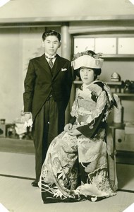 USA Hawaii Honolulu Japanese Couple Traditional Fashion Old Photo 1948