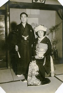 USA Hawaii Honolulu Japanese Couple Traditional Fashion Old Photo 1948