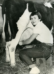 USA Eleanor Maley Miss Milk milking Cow Minnesota Old Press Photo 1954