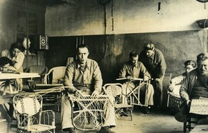 France Roubaix Workers Wicker Chairs Weaving Old Photo 1930