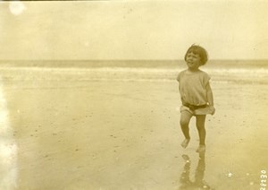France Child on sand Beach Seaside Old Meurisse Photo 1912
