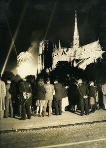 France Paris Notre Dame July 14 Celebration Fireworks Old Photo 1948