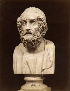 Italy Napoli Museum Antiquity Roman Sculpture Homer Omero Old Brogi Photo 1880