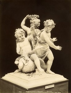 France Museum Sculpture Group of children playing with a swan Old Photo 1880