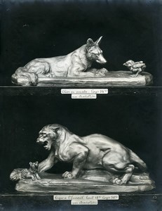 France Paris Art Deco Atelier Cadran créations de Bartelletti Chien et Tigre Ancienne Photo 1930