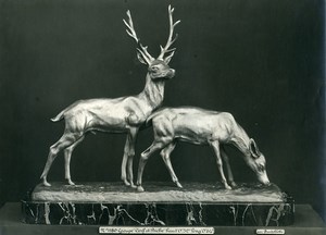 France Paris Art Deco Atelier Cadran création de Bartelletti Cerf et Biche Ancienne Photo 1930