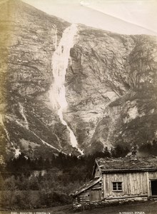 Norway Romsdalen Waterfall Mountain House Old Photo Knudsen 1875