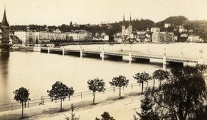 Switzerland Lucerne Luzern Panorama Reuss River Bridge Old Photo Charnaux 1880