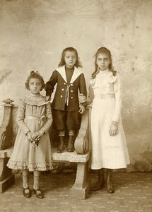 France Lille Portrait Children Siblings Old Cabinet Photo Leroy 1880