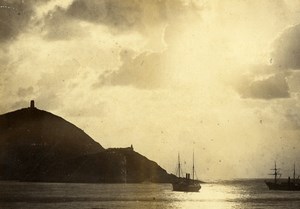 France Boats in the Harbor Sunset Old Cabinet Photo 1880