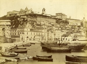 Italy Ancona General View Boats Arch of Trajan Old Albumen Photo 1880