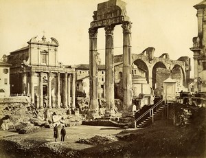 Italy Rome Roma Foro Romano Tempio di Castore e Polluce Old Albumen Photo 1880