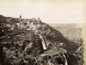 Italy Tivoli Waterfalls Cascatelle Panorama Old Albumen Photo 1880