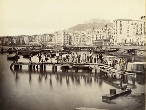 Italy Naples Napoli Harbour Marina animated Old Albumen Photo Sommer 1880