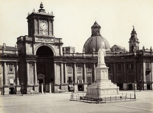 Italy Naples Napoli Piazza Dante Statue School Old Albumen Photo Sommer 1880