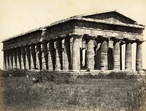 Italy Pesto Paestum Temple of Neptune Old Albumen Photo Sommer 1880