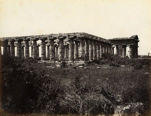 Italy Pesto Paestum Temple of Neptune Old Albumen Photo Sommer 1880