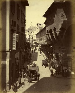 Italy Florence Firenze Ponte Vecchio Animated Old Albumen Photo Brogi 1880