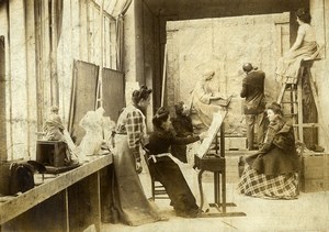 France Lille Sculpture and Drawing Workshop Students Old Photo 1890's