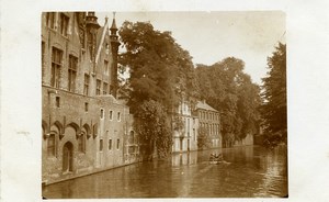 Belgium Bruges ? Promenade on a Canal Real Photo Postcard 1930's