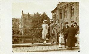 Belgium Bruges Canal Elegant Family Walk Real Photo Postcard 1930's