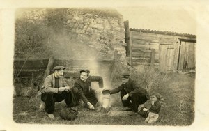 France Friends Boy Scene Travelers Break Real Photo Postcard 1920