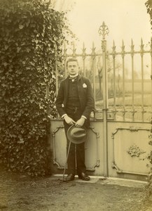 France Lille Man Standing by Gate Old Amateur Photo 1896