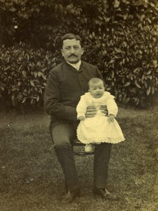 France Lille Father & Baby Son in Garden Old Amateur Photo 1896