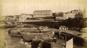 France Biarritz Seaside View from Port des Pecheurs Old Photo 1890