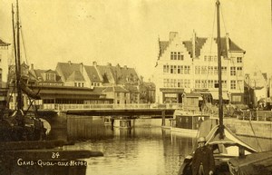 Belgium Ghent Gand Gent Quai aux Herbes Graslei Old Photo 1890