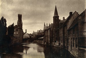 Belgium Bruges Canal & Beffroi Belfry Old Photo 1890