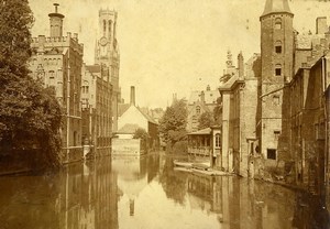 Belgium Bruges Canal & Beffroi Belfry Old Photo 1900