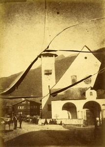 France or Switzerland Alpine Village Church broken glass negative Old Photo 1890