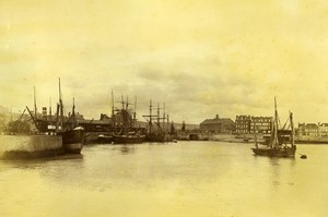 France Le Treport Harbour Panorama Fishing Boats two Old Photos 1890